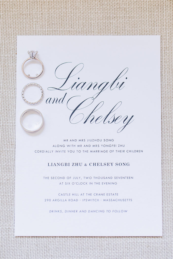 Chelsey and Liangi wedding invitation and rings