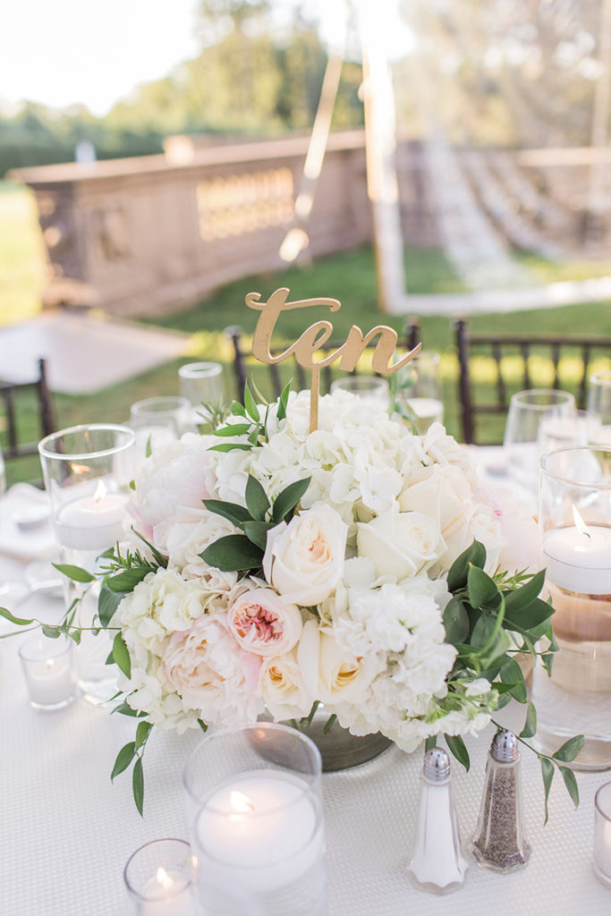 Chelsey and Liangi floral centerpiece on table
