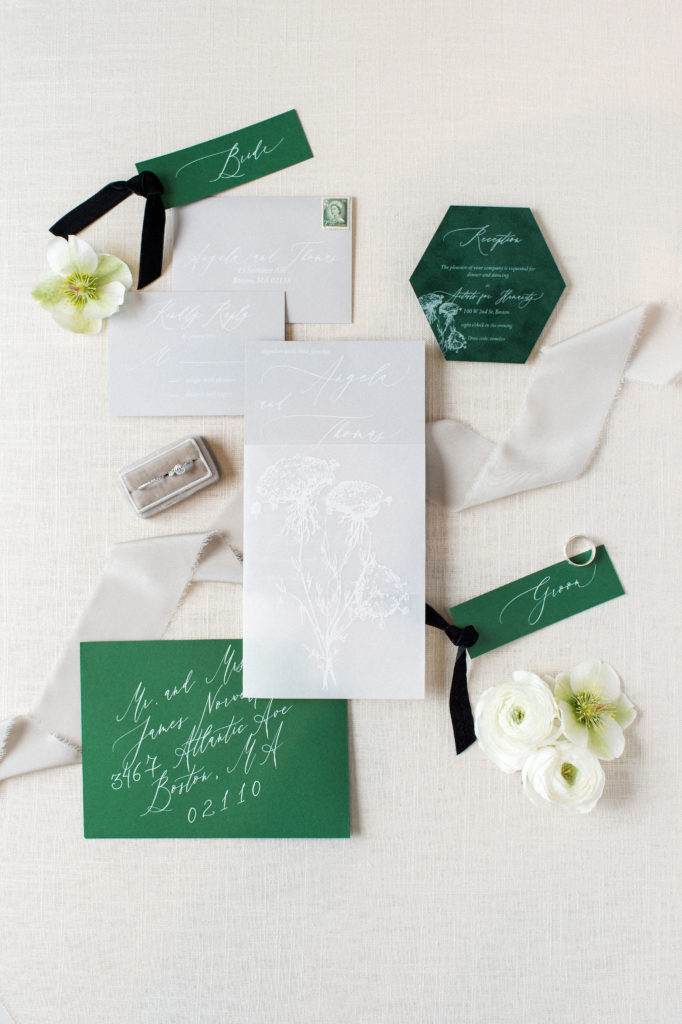 Artist for Humanity Epicenter green and white wedding invitations