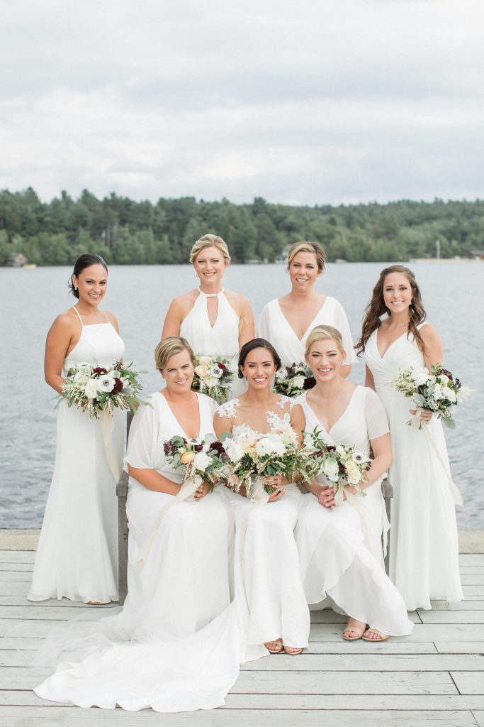 Prita and Mac Twin Lake Village wedding portrait with bridesmaids sitting and standing
