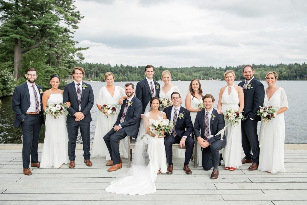 Prita and Mac Twin Lake Village wedding entire wedding party by the lake